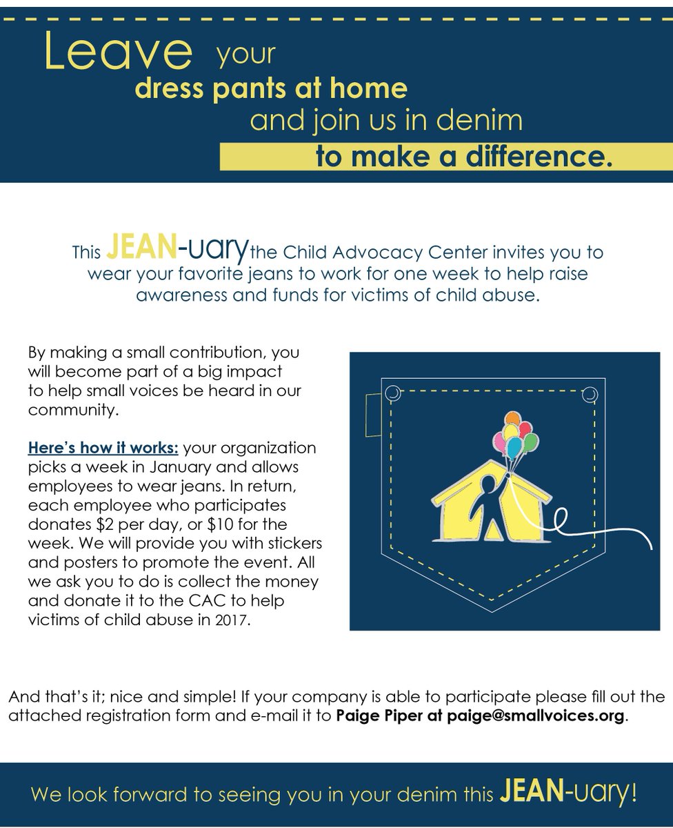 LincolnCAC's tweet photo. Join the CAC this #JEANuary &amp; wear your favorite jeans to work to raise awareness and funds for victims of child abuse. #MakeaDifference https://t.co/l08jTW0unT