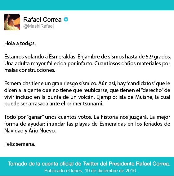 ComunicacionEc's tweet photo. "Estamos volando a Esmeraldas. Enjambre de sismos hasta de 5.9 grados", @MashiRafael https://t.co/olFzzSN5eI