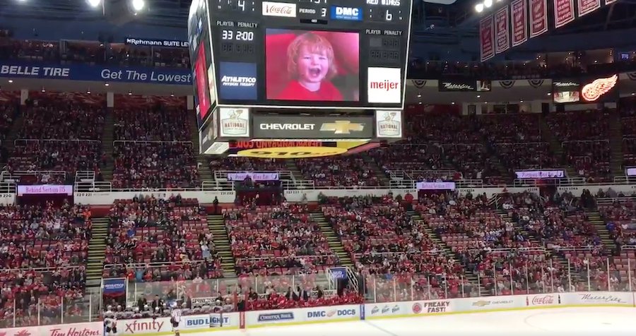Deadspin's tweet photo. VIDEO: Crowd at hockey game cheers for kid on Jumbotron, boos everyone else https://t.co/AoLmgquHEF https://t.co/TvydF4GWrp