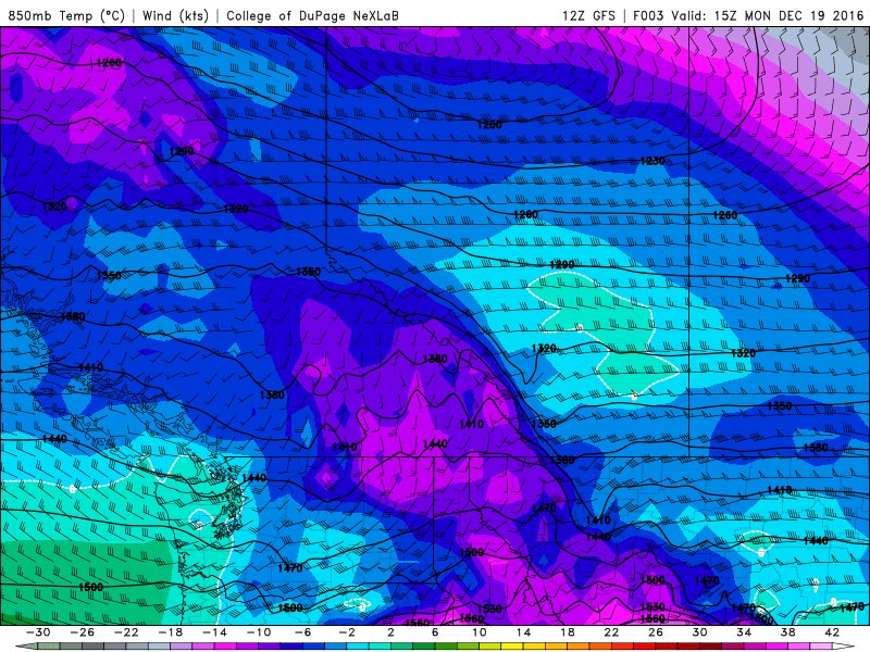 jessebeyer's tweet image. GFS hinting at surface wind of 35kts by noon. That's 65km/h, with gusts possible near 100km/h.  Wind warning issued for #yeg #yegwx #abstorm
