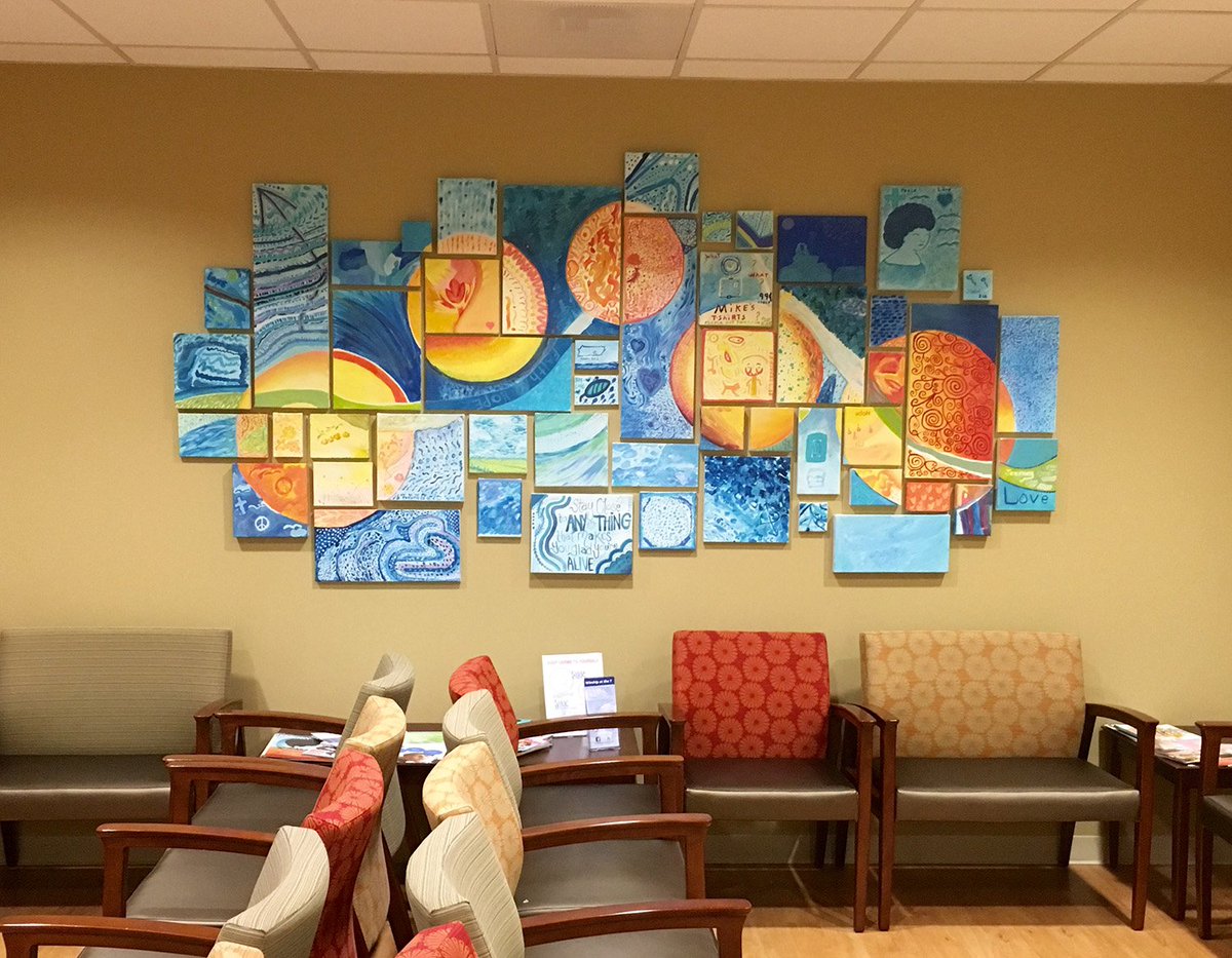 WinshipAtEmory's tweet photo. New beautiful, patient-created art mural is up at Emory University Hospital Midtown. Thank you @Divided_Mass, #ColorATL and fellow artists! https://t.co/6z4t2WaFJe