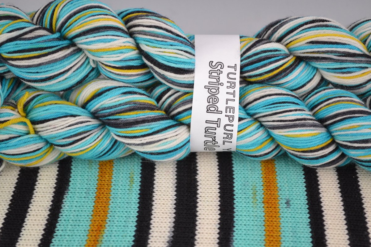 Turtlepurl's tweet image. Dive into a skein of Dreamroom in our Striped Turtle Toes Base.