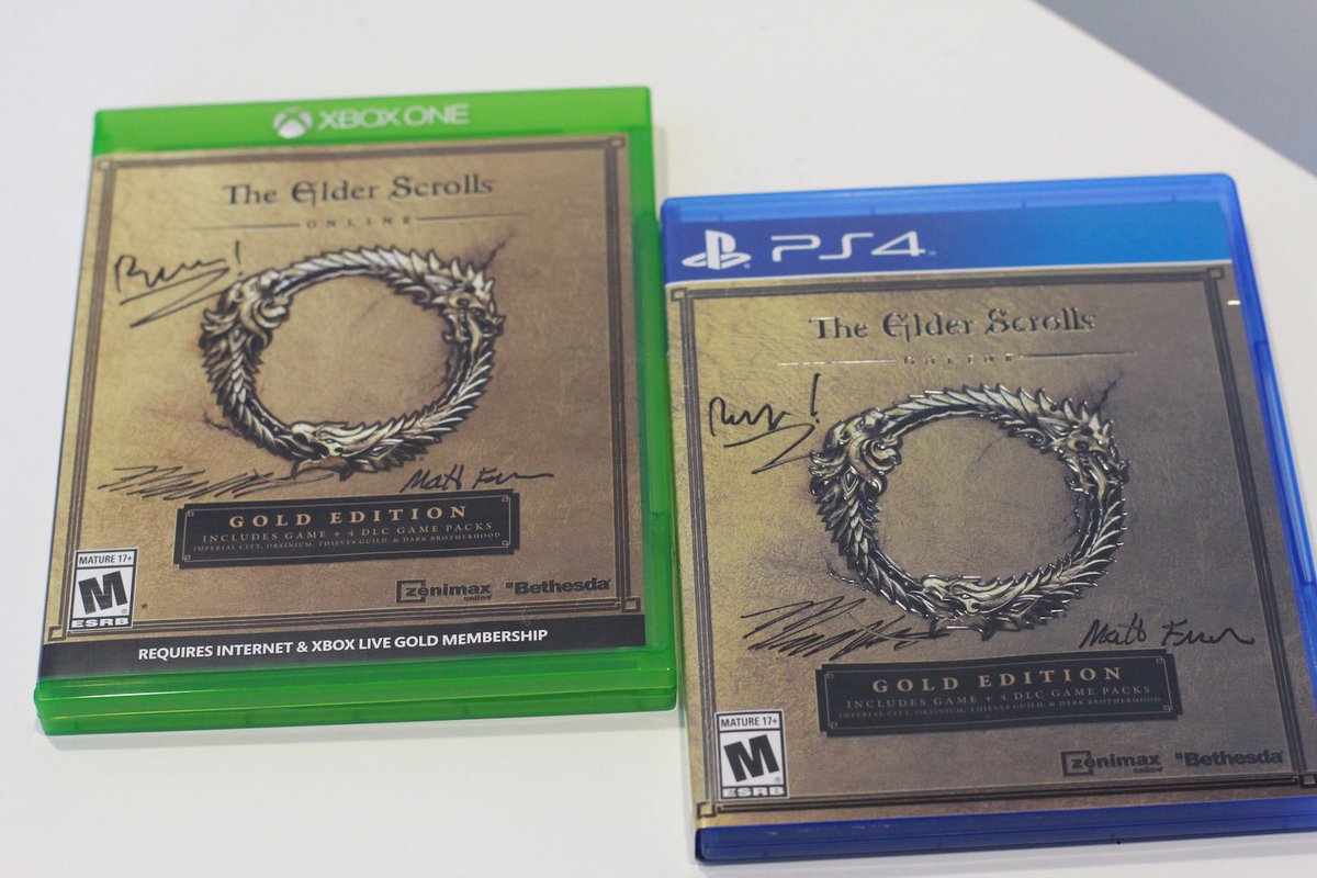 bethesda's tweet image. Win a signed #ESO Gold Edition for a return trip to Tamriel. Follow + RT for a chance to win! #BethesdADVENTures bit.ly/2gWkMxF