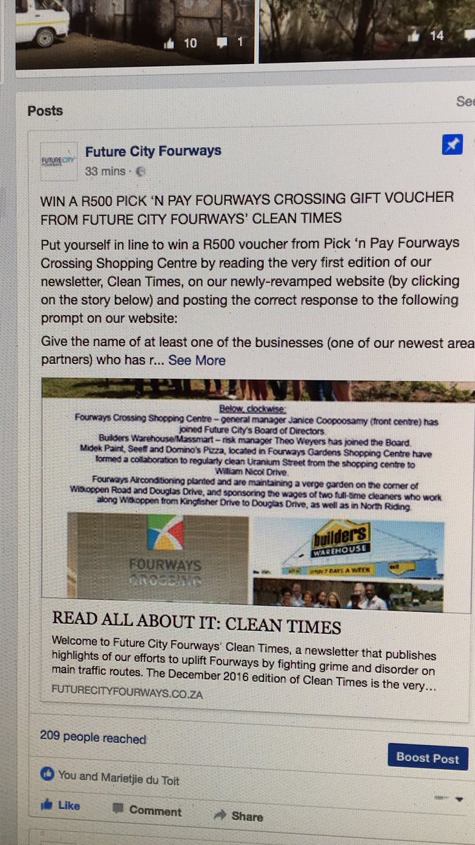 Subscribe to our newsletter, Clean Times: futurecityfourways.co.za/read-all-about…  LIKE &amp; SHARE the FB post to stand a chance to win a R500 PnP voucher