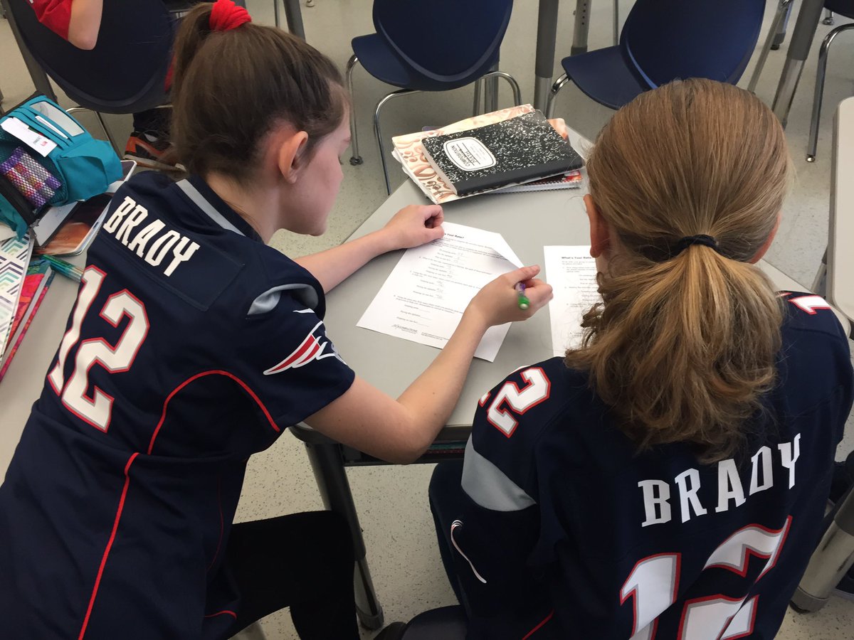 SusanQTeach5's tweet photo. My Brady fans/mathematicians doing some unit rate partner work. #SportsDay #6thgrademath #mathisfun @NCTMIllum https://t.co/PFIyAuxlfP