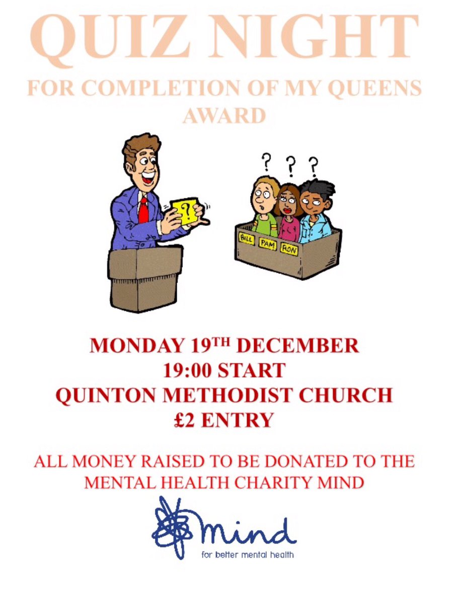 REMINDER: The quiz to support <a href="/MindCharity/">Mind</a> all organised by <a href="/hannah_rarrr/">Hannah Jones</a>  tonight @ 7pm @ QMC #40thbirminghamgb