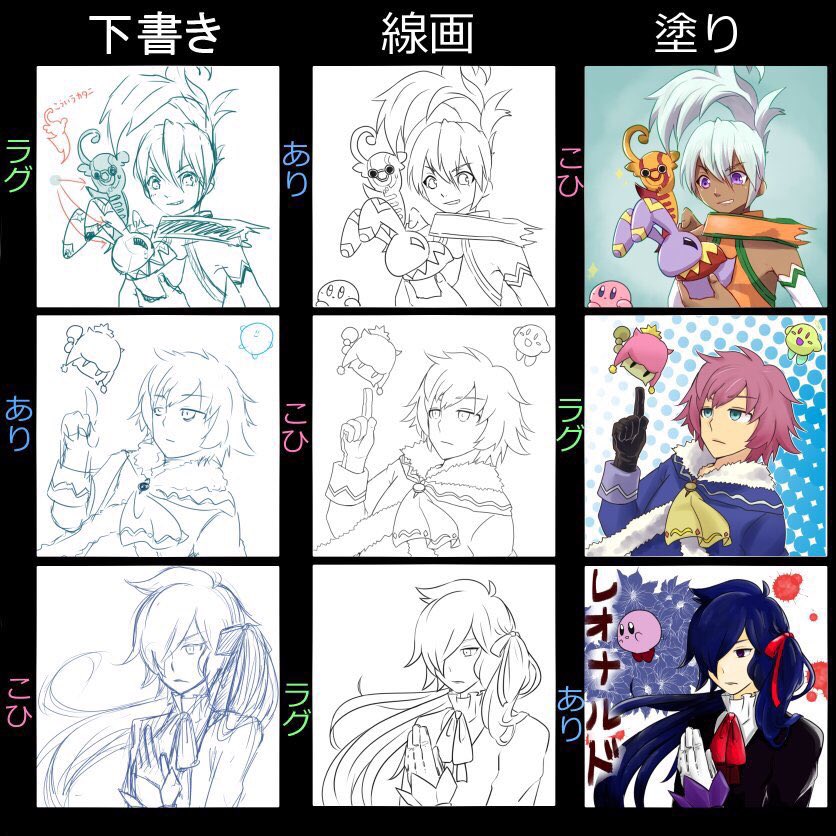 第一弾〜第三弾
各自キャラを知らせずに下書き線画塗り交換の軌跡、、、 