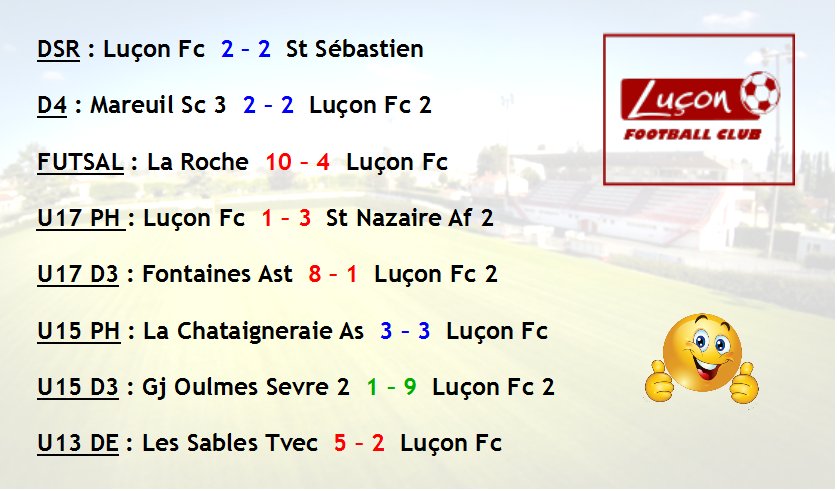 LuconFC's tweet photo. Voici les résultats du weekend (17 et 18 décembre) : https://t.co/S5MWcITLuR