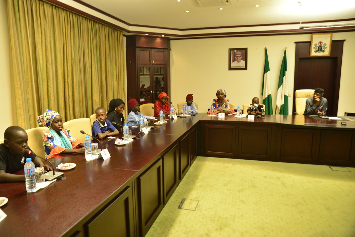 Protectingedu's tweet photo. Today, Monday 19th December 2016 our #PEACh2016 winners met with the Vice President, His Excellency @ProfOsinbajo at the Presidential Villa https://t.co/oCIF2wDSM1