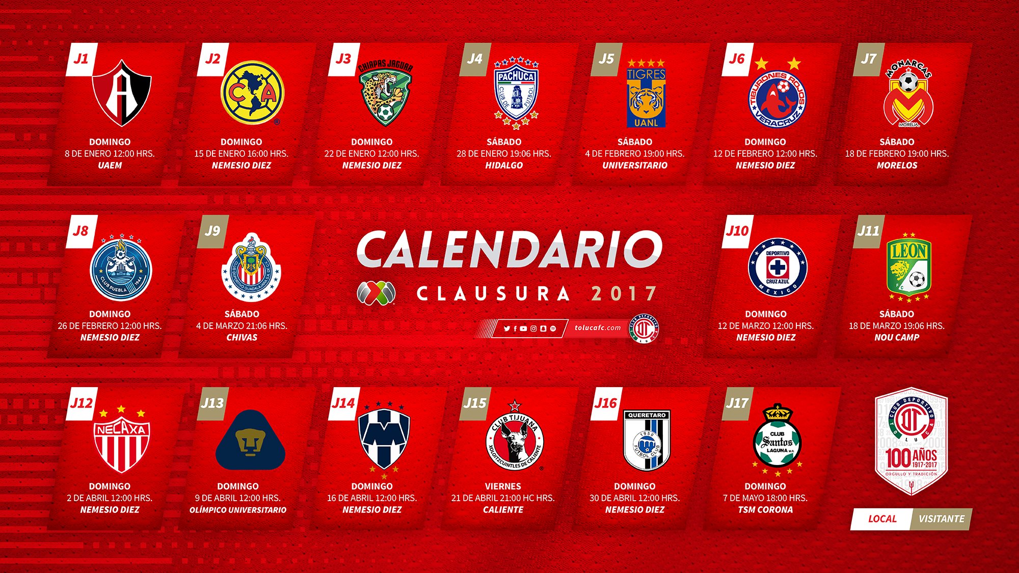 Toluca FC on Twitter "Checa nuestro calendario del Clausura 2017 de