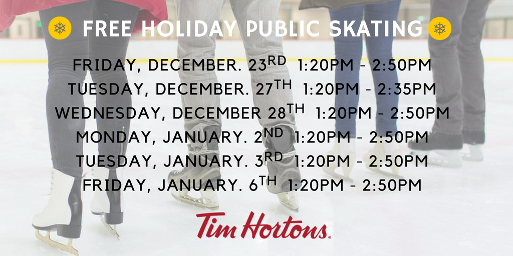 MidlandTourism's tweet photo. Enjoy some free public skating at the #NSSRC this holiday season, sponsored by @TimHortons. https://t.co/CxaL9rgtjo