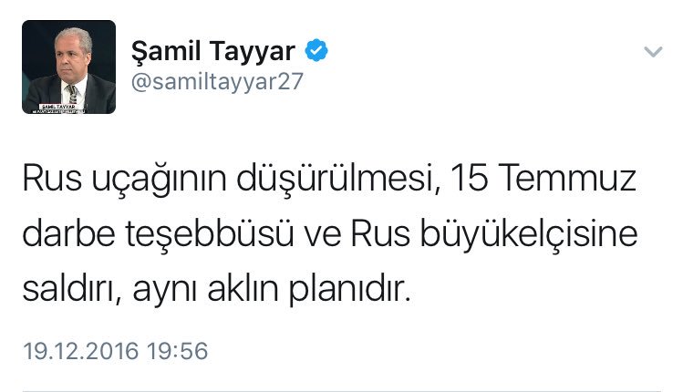 Rus Büyükelçisi'nin öldürülmesi de Rus uçağının düşürülmesi de aynı akılsızlığın ürünü. Şamil Tayyar ve kabilesinin aklı...
