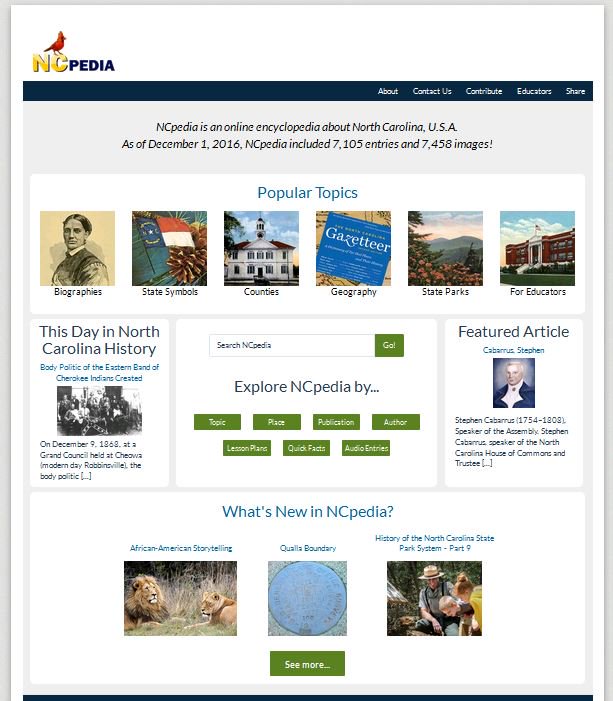 ForEverythingNC's tweet photo. Have you checked out NCpedia's new website: https://t.co/woCSu18mXZ?
#NChistory #digitalencyclopedia https://t.co/mYeNFbvX2I