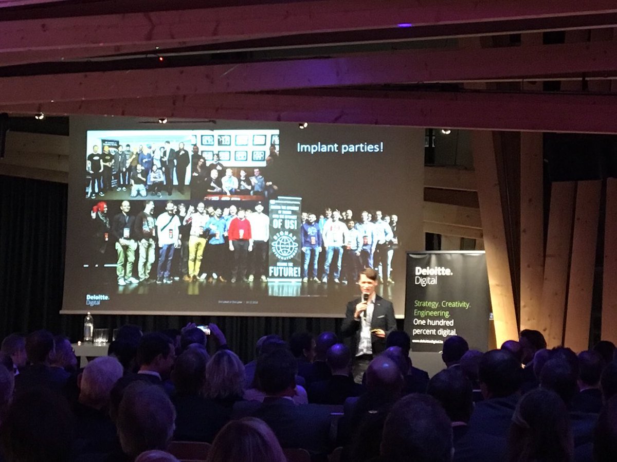Rom1___'s tweet photo. "Have a beer, have a chip!" @hsjob. Not sure I would like to attend one of those Implant Parties... #DeloitteDigiLu https://t.co/FDjGcpfTAj