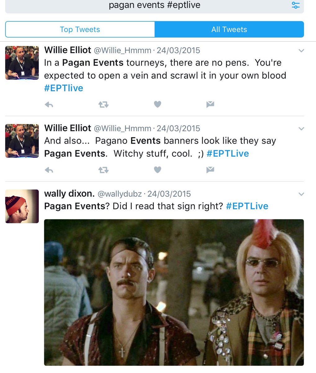 WillieElliot_PS's tweet photo. Willie & Wally invented Pagan Events. Just sayin'. Also...
Hank's Film: Dragnet
Moustache: Yes ;)
#eptlive #EPTNotLive #EPTNotLiveLive https://t.co/2YN9R1yU5T