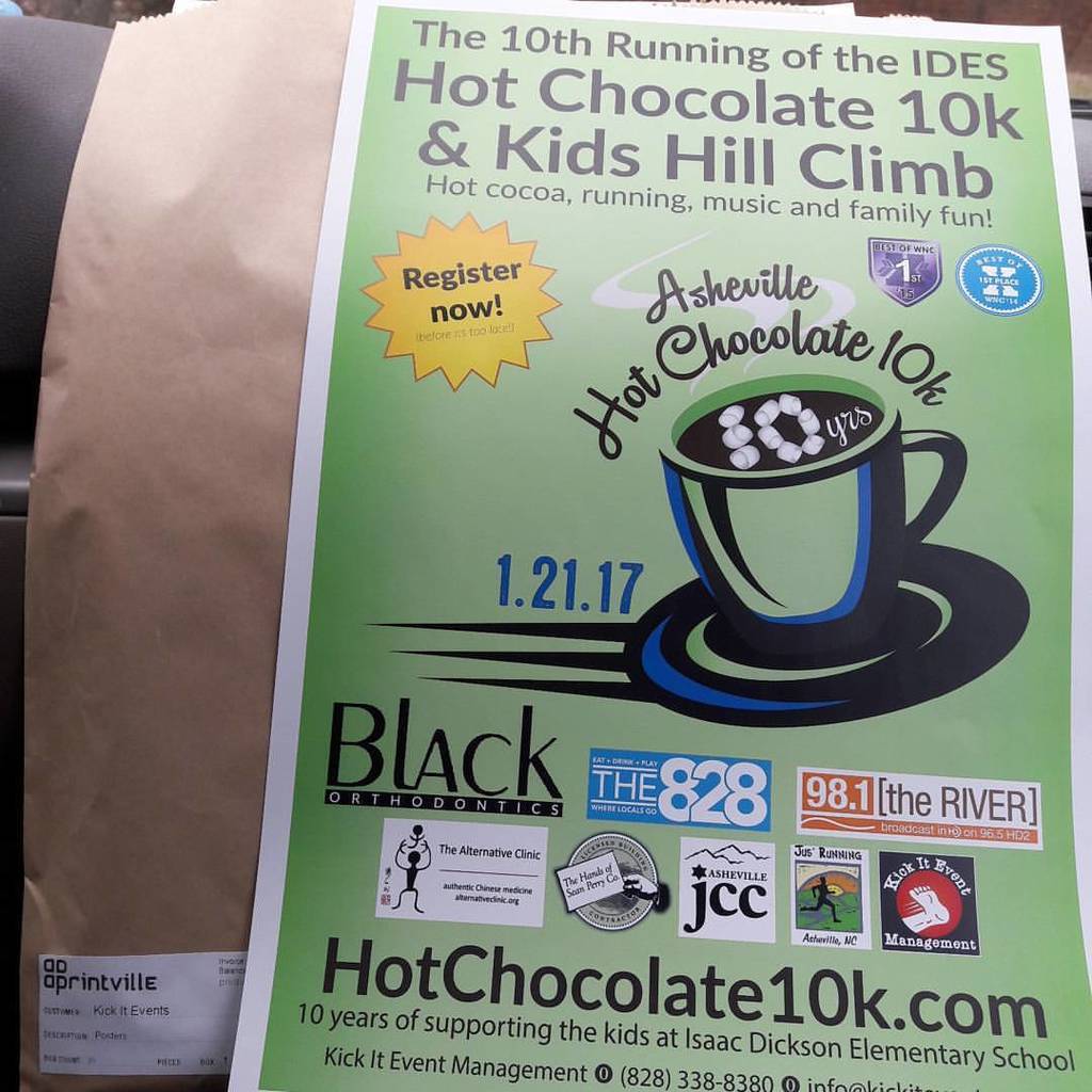 TimGrotenhuis's tweet photo. Just picked up this year’s Isaac Dickson Elementary School Hot Chocolate 10k posters! #HC10K #avlrun #kickitavl #10… https://t.co/vbv4OrF96N
