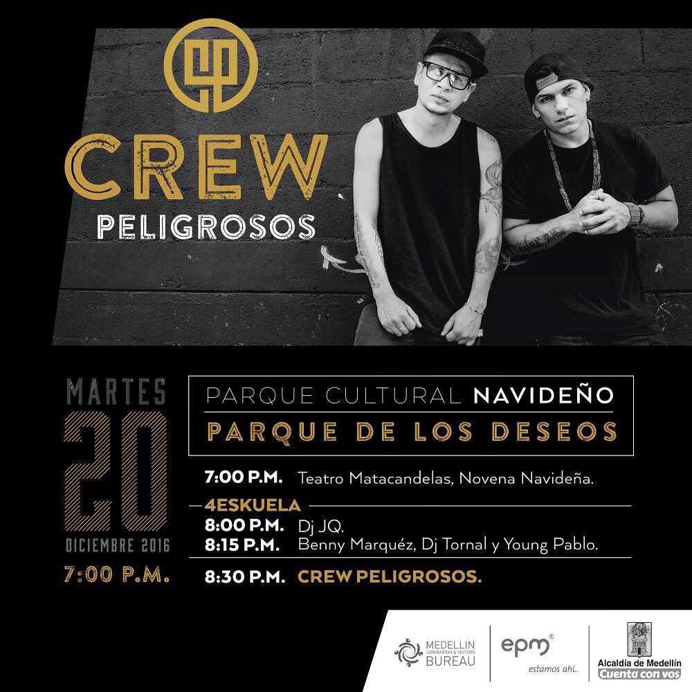 JKEPELIGROSOS's tweet photo. Parcer@s el 20 de Diciembre en el Parque De Los Deseos de la Ciudad de Medellín, nuestro ultimo concierto del año. 8:00 PM entrada gratuita. https://t.co/pncj7mZjfc