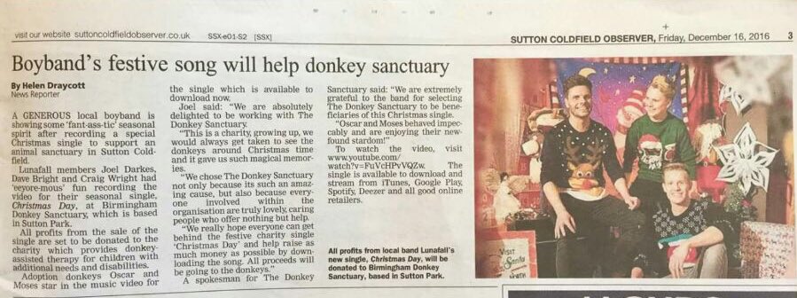 lunafallband's tweet photo. Thanks to @SuttonObserver for putting us in this weeks paper! Read the article HERE: https://t.co/cK8buQ2k37 #CHRISTMASDAY @DonkeySanctuary https://t.co/3xALxk9Xo2