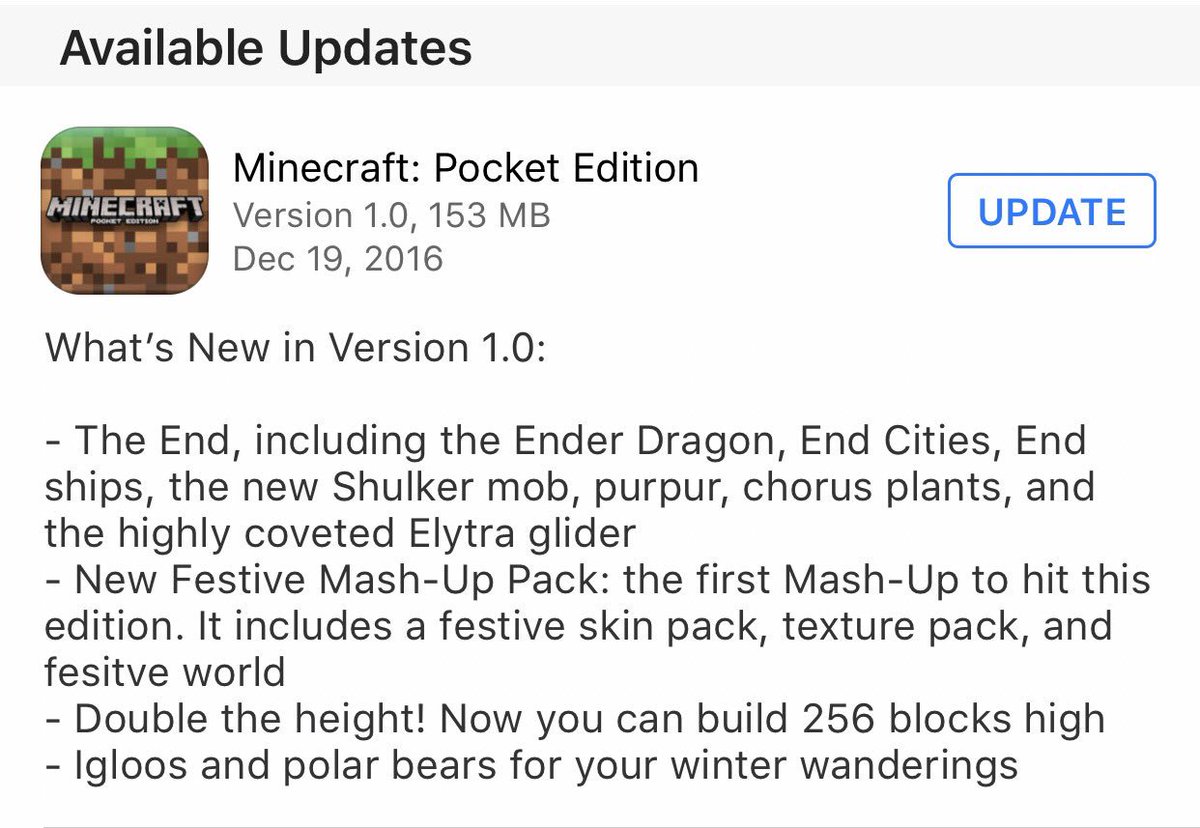 MCPE_News's tweet photo. MCPE NEWS: The 1.0 update is now available for iOS and Android! Download it now.

RT! https://t.co/UBAazvp3GC