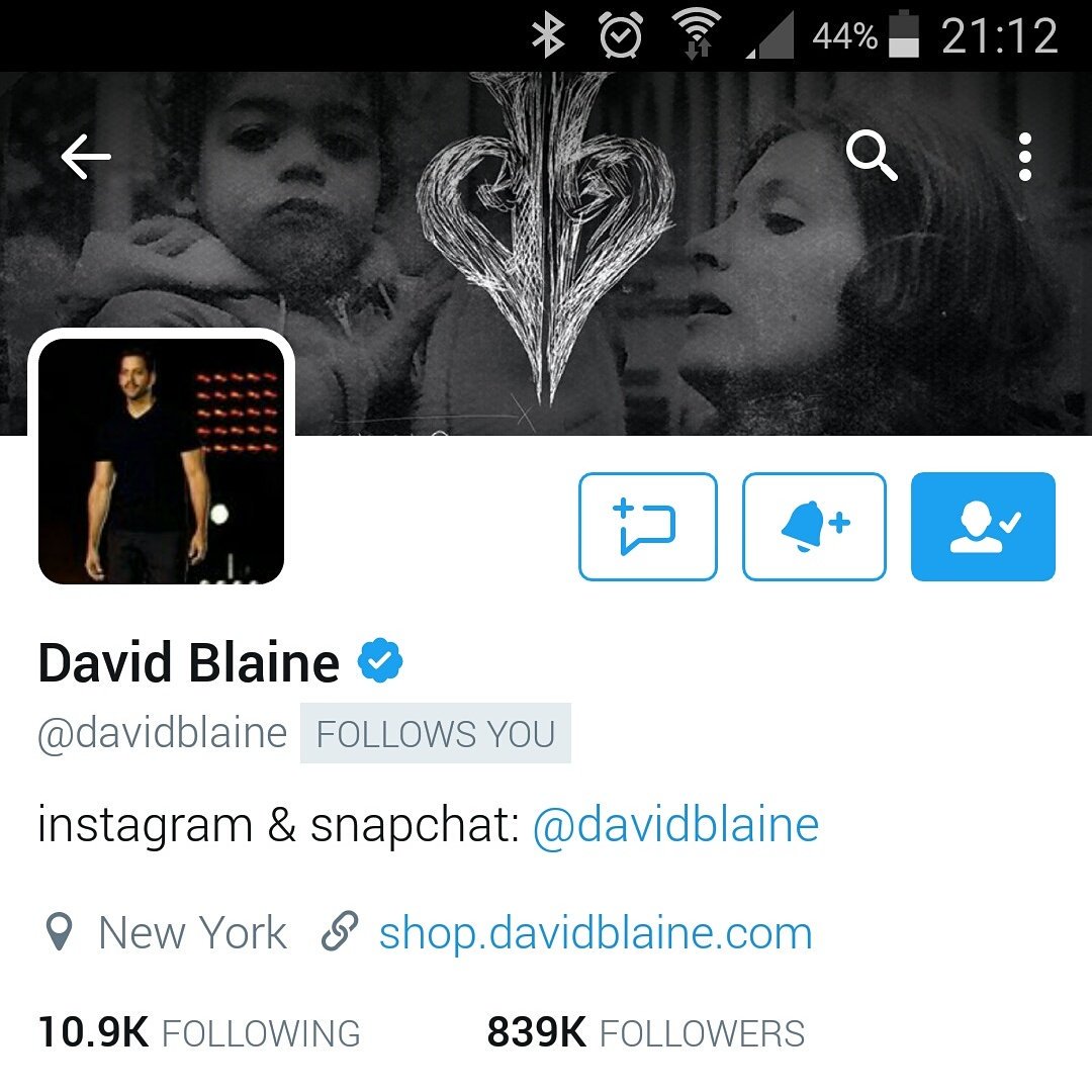 Sarah140493's tweet photo. When @davidblaine follows you on Twitter, my year is complete 😂🙃🙃 https://t.co/3J1Wc6twbn