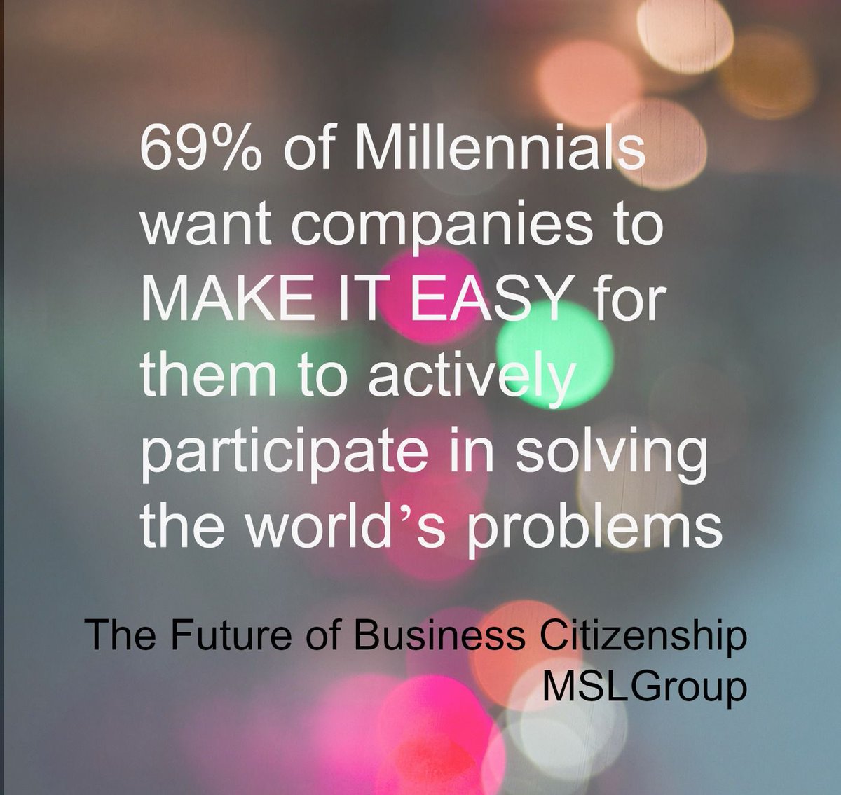 INPExNY's tweet photo. 69% of #Millennials want companies to MAKE IT EASY for them to help solve the world's problems https://t.co/7CNei6Ykq0 #CSR #marketing https://t.co/iBor305Ml9