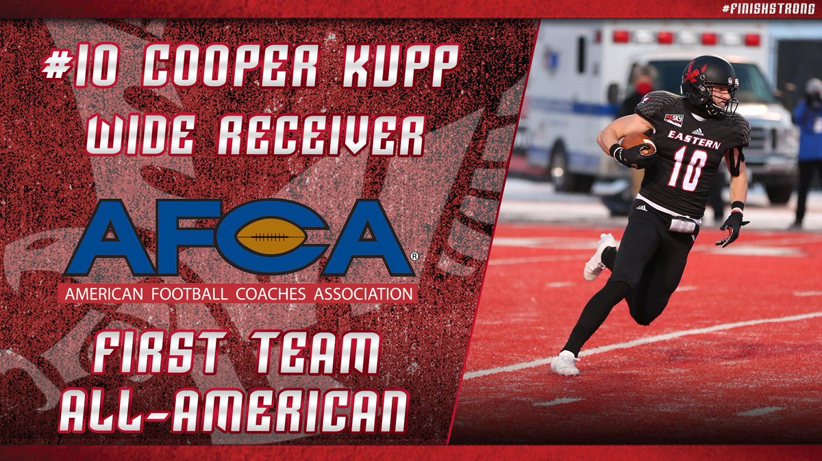 Congrats to <a href="/CooperKupp/">Cooper Kupp</a> on becoming the 1st ever <a href="/NCAA_FCS/">NCAA FCS Football</a> Player to be named a 4-time <a href="/WeAreAFCA/">AFCA</a> 1st Team All-American! #GoEags