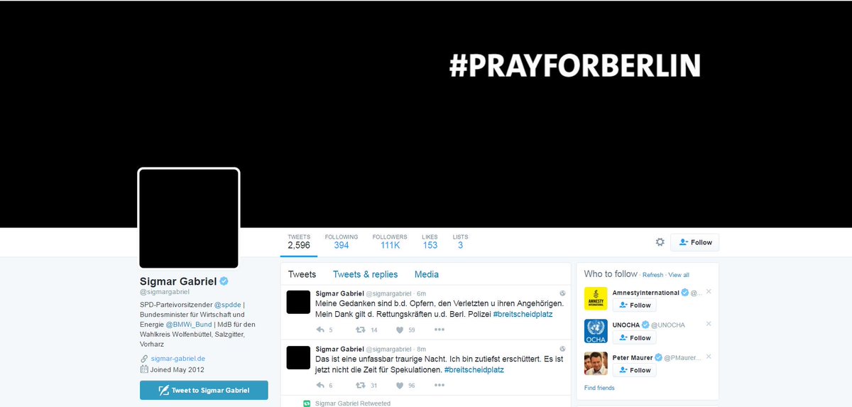 mischaheuer's tweet image. German vice chancellor Sigmar Gabriel has turned his Twitter profile black. #Berlin