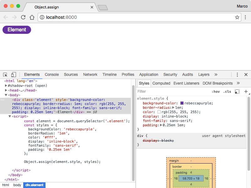 BiedermannMarco's tweet image. ✨🎉 JS quick tip: Use "Object.assign" to set inline CSS styles via JavaScript #js #javascript #web #css #es2015 cc @wesbos