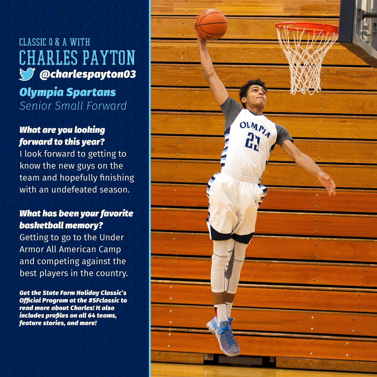 sfclassic's tweet photo. The #SFclassic: Great teams &amp; great players - like @OlyBasketball16's @CharlesPayton03! Come watch Dec. 27-30! https://t.co/2Qqk4g3j5Z