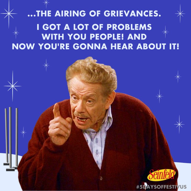 Get in the Festivus spirit by tuning in to watch the Festivus episode every night this week! #5DaysofFestivus https://t.co/hwTJBZXZFq
