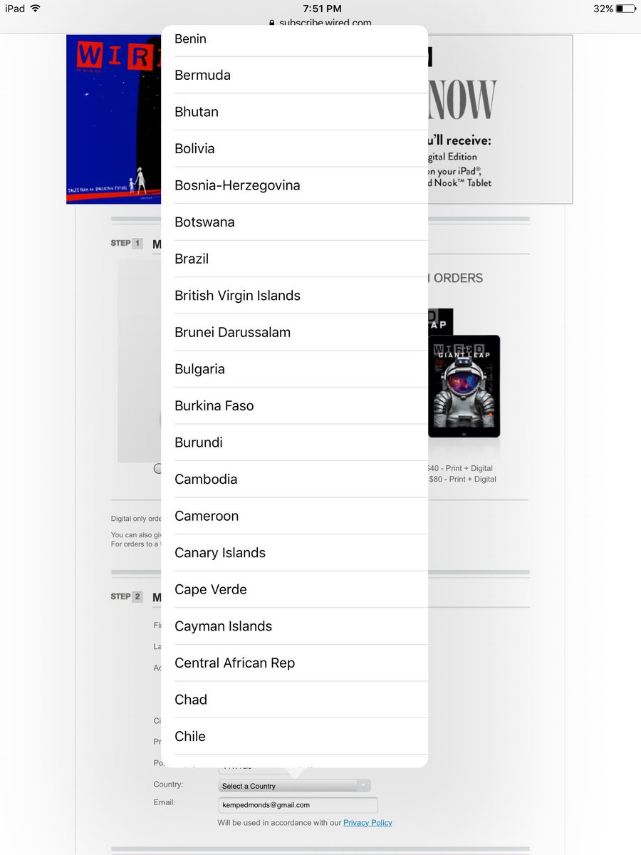 SheilaMEdmonds's tweet photo. @WIRED what gives? Why no Canada? Trying to order a subscription under the Canadian orders section. https://t.co/6610UoJMWW