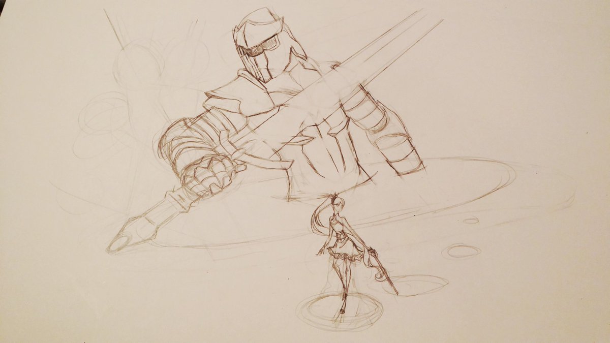 inkocculi's tweet photo. Another thing drawn in my #nocomputer day, Weiss from #RWBY summoning the giant armor. Would love to finish it digitally https://t.co/c8ESK6t7W5