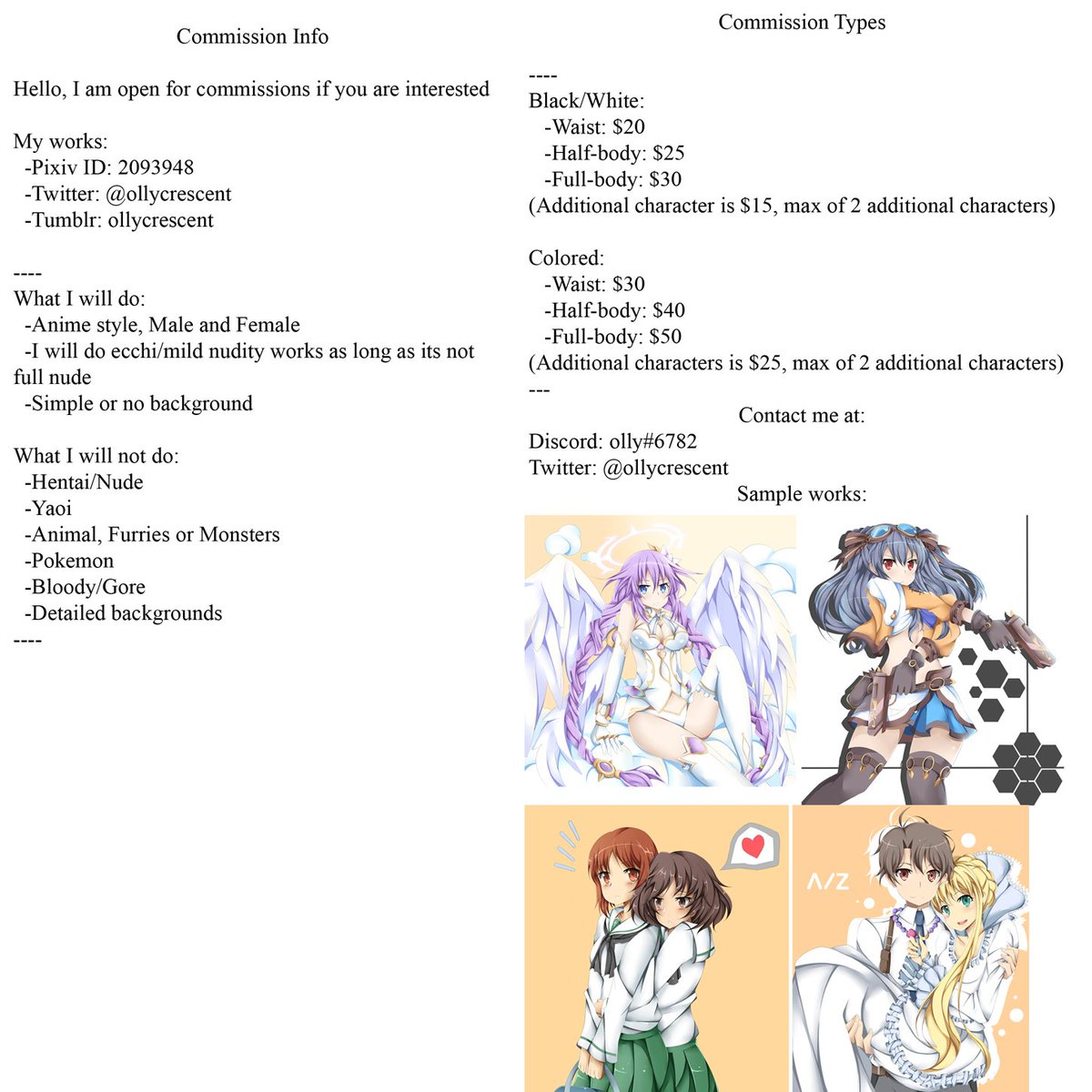 I'm gonna be opening up my commission stuff with 5 slots. Message me if you are interested. 