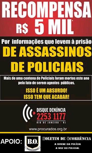 BoletimPolicial's tweet photo. #Boletim de #Ocorrência: O #DisqueDenuncia oferece recompensa de 5 Mil por informações que levem à prisão de assassinos de policiais. https://t.co/JzywILypyj