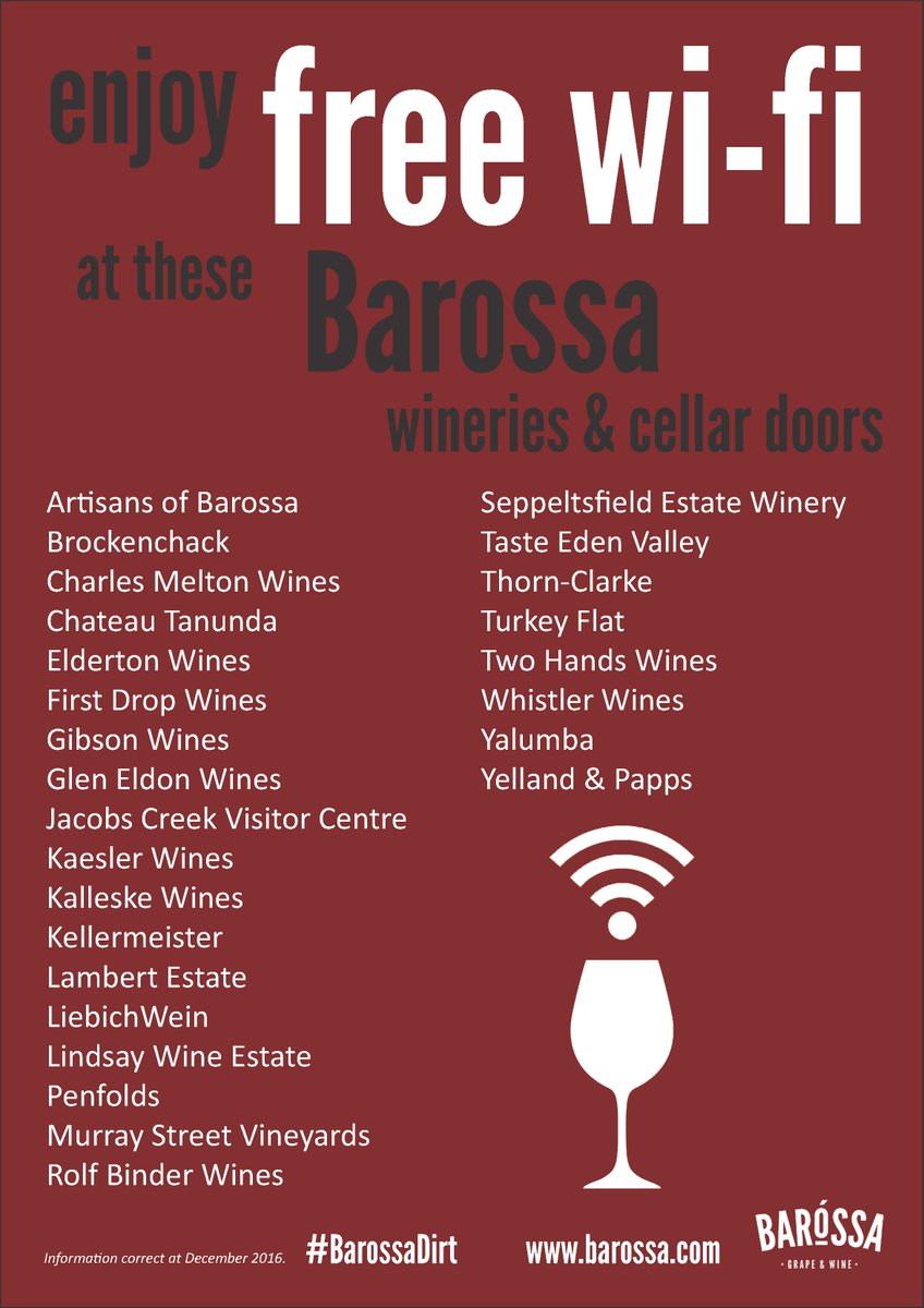Enjoy FREE WiFi at these #Barossa wineries and cellar doors: barossa.com/wine/wineries-… #Wine #SouthAustralia