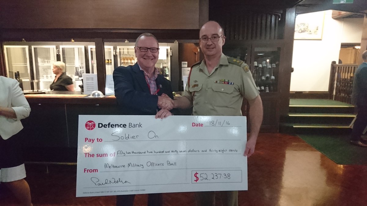 A huge thank you to the Melbourne Military Officers Ball &amp; all those who attended - a massive $52237 was raised for Soldier On! #yourADF