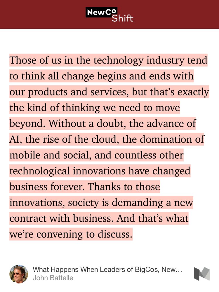 johnbattelle's tweet image. “What Happens When Leaders of BigCos, NewCos, and Government Convene?” — @johnbattelle shift.newco.co/what-happens-w…
