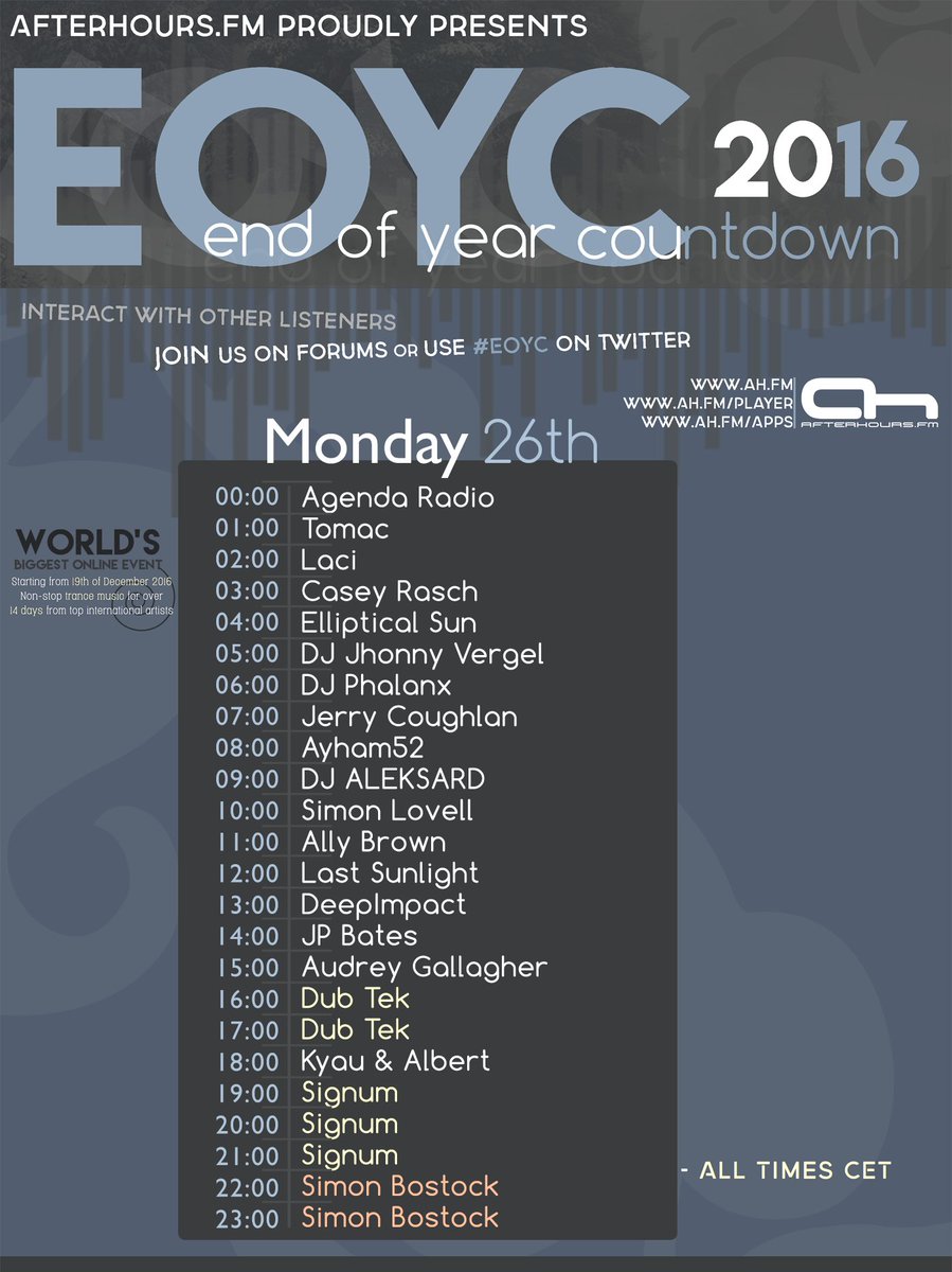 lastsunlight's tweet photo. The 26th Will Be Part Of The Biggest Trance Radio Event @AfterhoursFM
12:PM (CET)
8:00 (ARG)
#Lastsunlight #EOYC2016 https://t.co/xay7g1lRXD