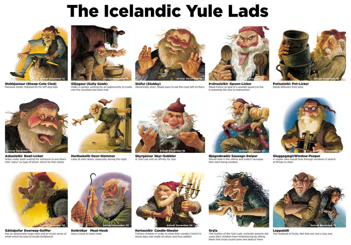 北欧旅行フィンツアー ヨークル アイスランド のクリスマスには童話に現れる１３人のサンタクロース ｙｕｌｅ ｌａｄｓ がおり 一人ひとり名前があります １２月１２日にまずはじめのｓｔｅｋｋｊａｓｔａｔｕｒが現れ １２月２４日の