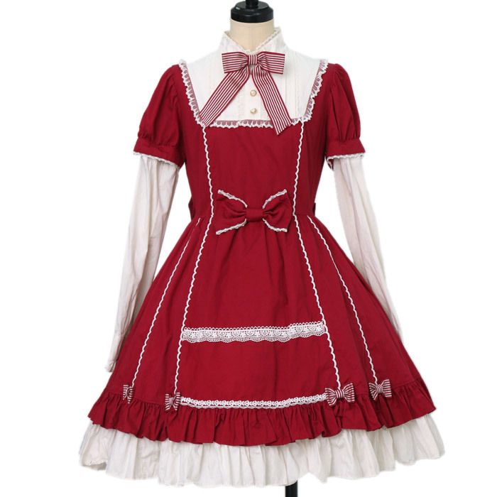 Wunderwelt ワンダーウェルト Angelic Pretty アンジェリックプリティ お嬢様のクラシカルワンピース T Co Wniqopbgrv 人気の無地 クラシカルデザイン 赤 白配色はクリスマス コーデにもぴったり