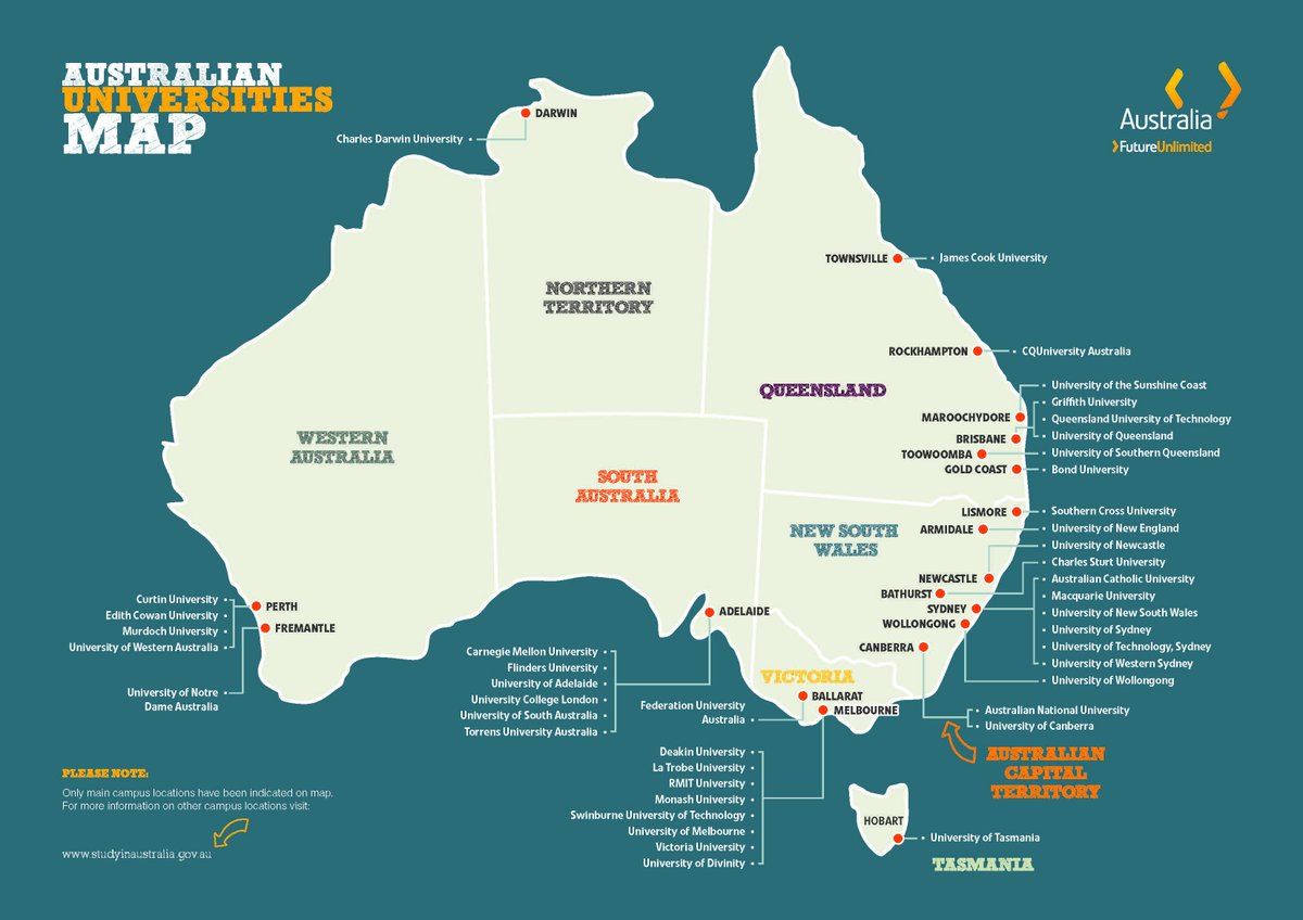 Charles Darwin University Map Australia House On Twitter: "All The Australian Universities On One Handy  Map. #Studyinaustralia Thanks @Futureunlimited! Links Here:  Https://T.co/Ykuocs6Uir Https://T.co/Czio7Mn6N5" / Twitter