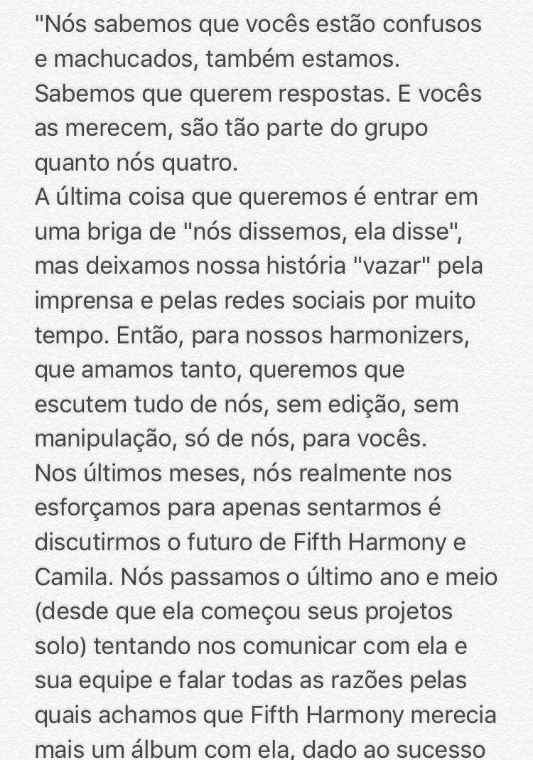 5HBrasil's tweet photo. TRADUÇÃO do texto publicado pela conta oficial (19/12) esclarecendo a saída de Camila Cabello do Fifth Harmony. https://t.co/Pqo1rFK2QE