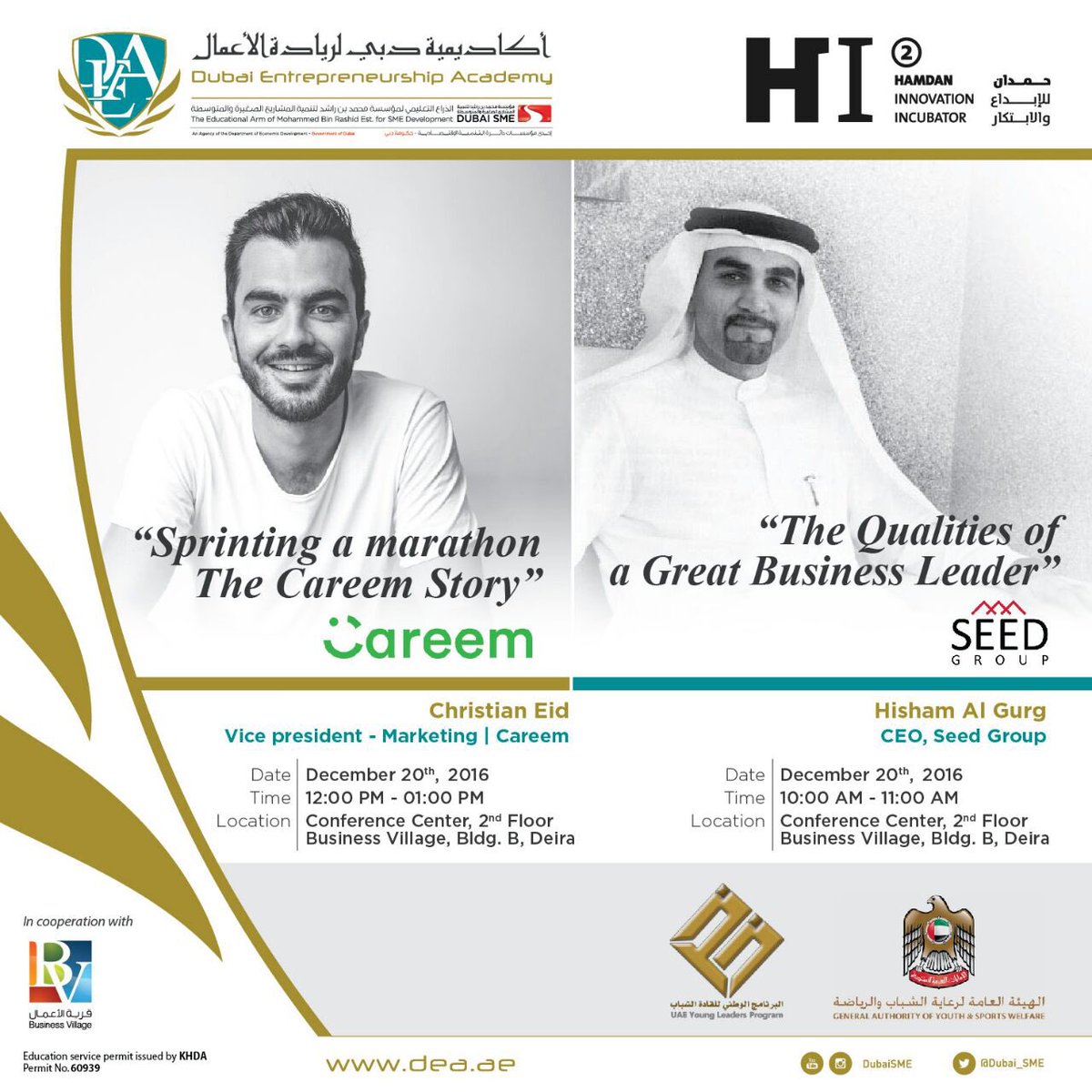 seedlaunchpad's tweet image. join us today from 10-11AM. Mr. Hisham Al Gurg will be speaking about &quot;The Qualities of a Great Business Leader&quot;