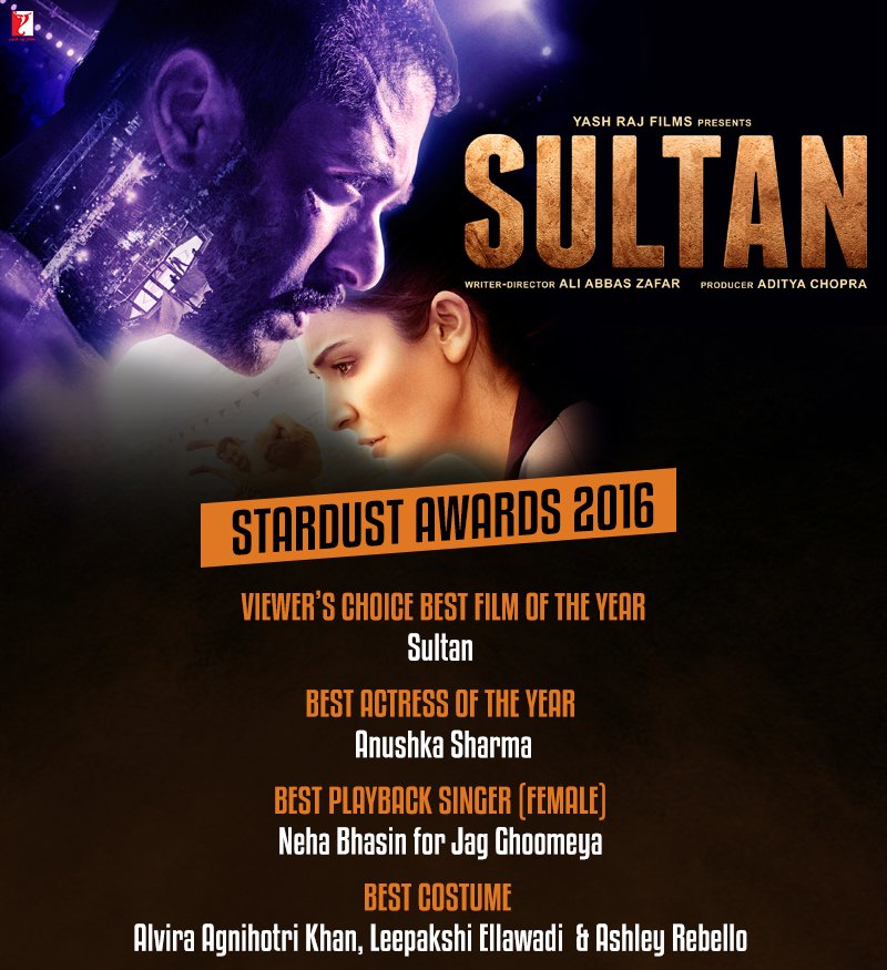 SultanTheMovie's tweet photo. .@SultanTheMovie wins BIG at the #SansuiColorsStardustAwards 2016!
@aliabbaszafar | @BeingSalmanKhan | @AnushkaSharma https://t.co/9PdmLdcATs