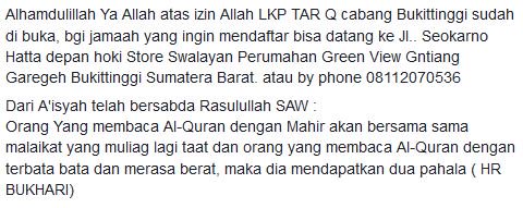 lkptarqbkt's tweet photo. #AyoMengaji #MahirMembacaAlquran #MahirMenghafalAlquran #MahirMemahamiAlquran #Tahsin #Tahfizh #BahasaArab #Hafizh #Hafizhah #Bukittinggi https://t.co/qqw4YDsY4B