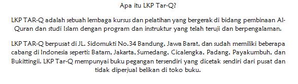 lkptarqbkt's tweet photo. Apa itu @lkptarqbkt LKP Tar-Q?  #MahirMembacaAlquran #MahirMenghafalAlquran #MahirMemahamiAlquran #Tahsin #Tahfizh #BahasaArab #Bukittinggi https://t.co/dPqSaFXmk6