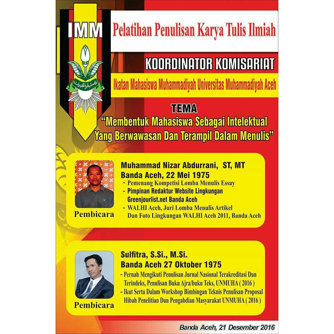 Korkom imm unmuha akan mengadakan pelatihan penulisan  karya tulis ilmiah.

Ikuti dan dan sukseskan

#unmuha
#bemfeunmuha
#imm