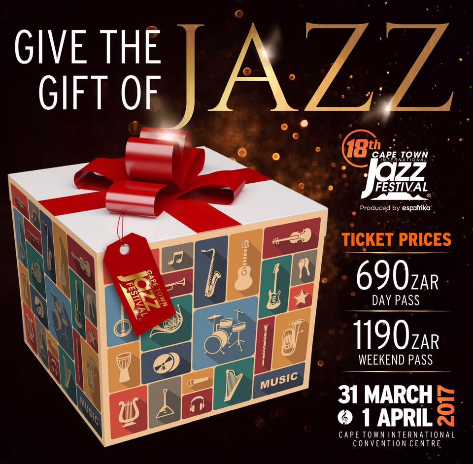 CTJazzFest's tweet image. Give the gift of jazz this festive season with tickets to #CTIJF2017! Buy yours today at @Computicket - bit.ly/2eHG6bJ