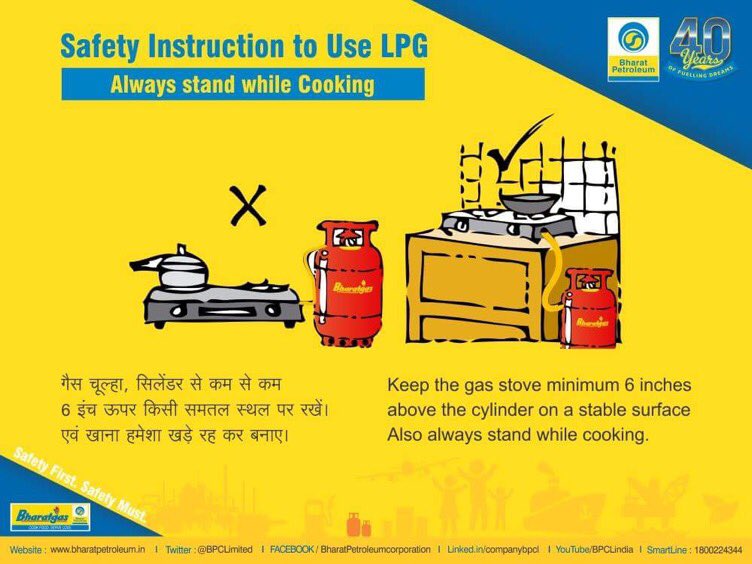 BPCLLPG's tweet photo. Keep the gas stove minimum 6 inches above cylinder on stable surface #SafetyFirstSafetyMust #SafeLPG #LPG https://t.co/XohGhJ8htx