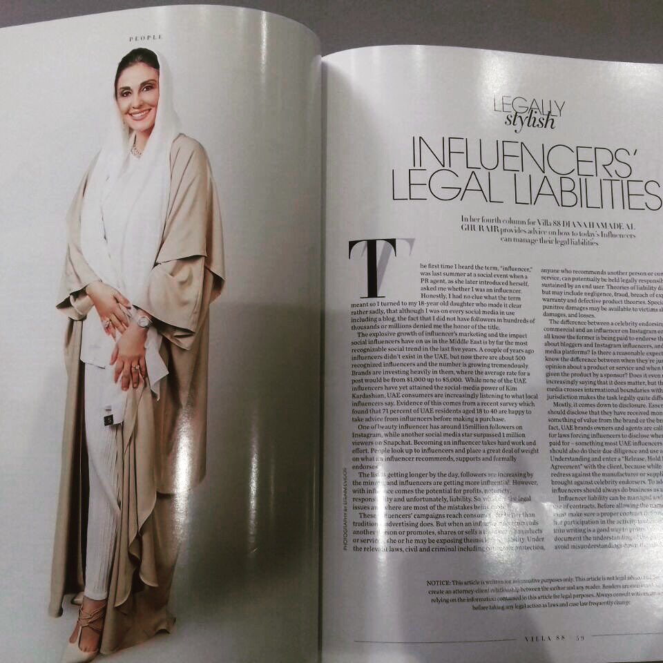 DianaHamade's tweet photo. Influencers don't  have to have blogs.To know how they should protect themselves against legal liabilities read my column #villa88magazine https://t.co/nvfEYx1tIv